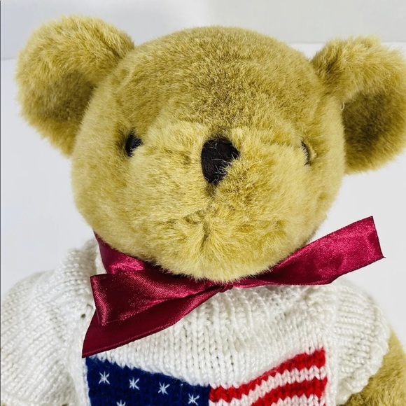 Vintage NBC NYC Teddy Bear Plush Sweater Stuffed Animal Brown Red Bow 17” Toy - Picture 4 of 9